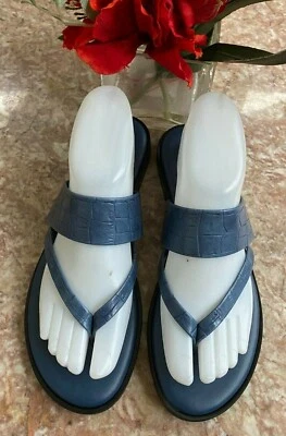 New Italian Shoemakers Blue Croc Leather Strappy Thong Sandals Size 7.5, $54 - Image 1 of 4