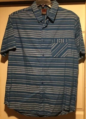 Hawk Casual Button Shirt Small Chest 42”Blue Stripe Cotton Short Sleeve Normcore - Image 1 of 4