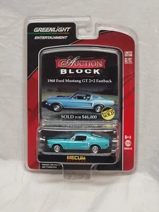 Mecum Acutions Auction Block 1968 Ford Mustang GT Fastback 2+2 Teal 1/64 Diecast - Picture 1 of 3