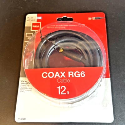 NEW RCA VH612R RG6 Coaxial Cable 12 ft Black 3.6m Male to Male Open Box - Image 1 of 4