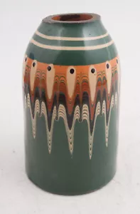 UK Red Clay Art Pottery Vase Great Britain (H3R) 5" Tall Green Symmetrical Eyes - Picture 1 of 10