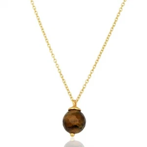 Tiger Eye Gemstone Gold Plated Fashion Pendant Necklace Girls Jewelry For Gifts - Picture 1 of 6