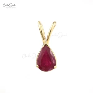 Natural Ruby Pendant 14k Yellow Gold 7x5mm Pear Gemstone Pendant Gift for Women - Picture 1 of 8