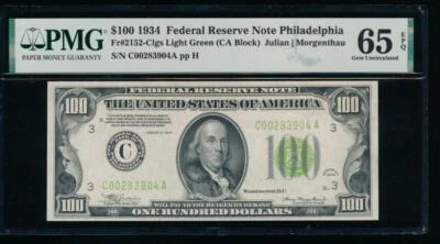 AC 1934 $100 Philadelphia FRN LGS PMG 65 EPQ  Fr 2152-C top pop 3/0 - Image 1 of 2
