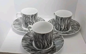 Set of 3 Porcelain Espresso Cups with Saucers - Picture 1 of 3