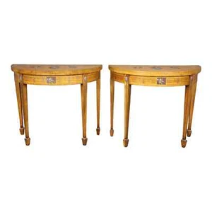 Fine Pair Adams Paint Decorated English Flip-Top Demilune Console Tables - Picture 1 of 20
