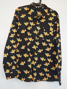 NEFF Black Long Sleeve Button Up Collared Polo Shirt Goldfish in Sunglasses Sz L - Picture 1 of 8