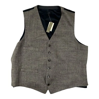 J. Crew Brown Black Herringbone Italian Linen Men Waistcoat Size XL NWT - Image 1 of 4