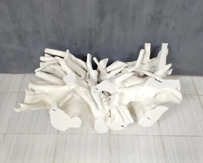 Mesa de centro blanca rectangular 39" madera de raíz de teca, única en su tipo Foto 1 de 4