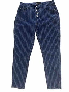 Premium by Crossroads Women’s Blue Striped Pants Jeans Button Zip Size 10 - Picture 1 of 12