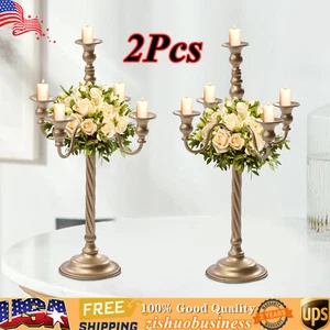 2Pcs Candle Holder Metal Candelabra Desk Decor Candlestick Wedding Centerpiece - Picture 1 of 10