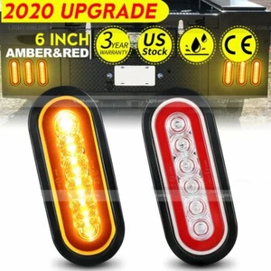 2X 6" LED Oval Amber Truck Trailer Stop/Turn/Tail Brake Sealed Lights w/ Grommet - Picture 1 of 9