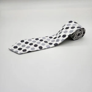 SETAZONE MEN'S SILK NECKTIE – SILVER/GREY/BLACK HEXAGON PATTERN – HANDMADE - Picture 1 of 7