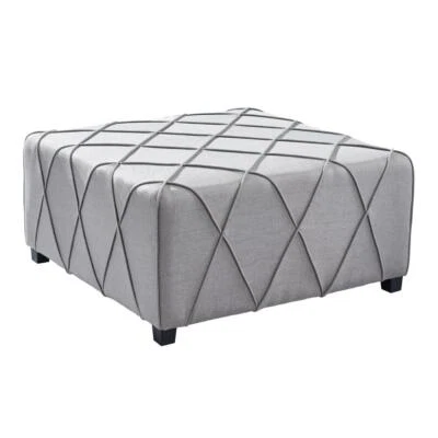 Armen Living Gemini Contemporary Ottoman in Silver Linen with Piping Accents... - Image 1 of 2