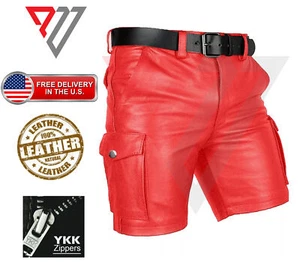 Mens Red Genuine Leather Shorts Sexy Club Wear Gay Fetish Classic Real Short - Picture 1 of 2