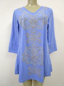DIANE GILMAN PURPLE METALLIC STUDDED 3/4 SLEEVE TOP SIZE S - NEW - Picture 1 of 8