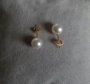 ORECCHINI LOBO DONNA ORO GIALLO 18K 750 PERLA VERA NATURALE GOLD PEARL EARRINGS - Foto 1 di 1