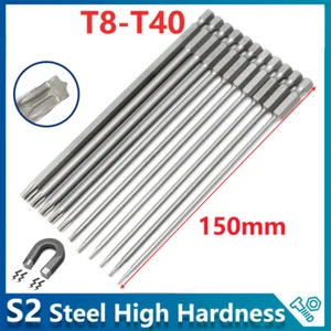 1/4" Hex Shank Magnetic Torx Screwdriver Bits Hex Security Bit 150mm Extra Long - Picture 1 of 13