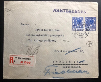 1928 The Hague Netherlands Registered Cover To Berlin Germany - Image 1 of 2