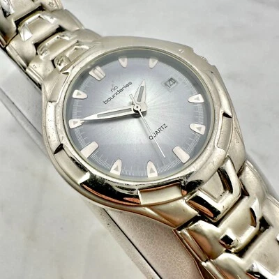 "Reloj No Boundaries 39 mm para hombre talla 8"" tono plata esfera azul/gris, batería nueva" Foto 1 de 4