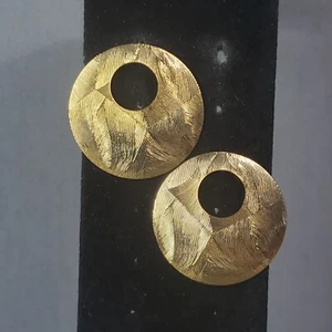 Dangle Studded Shield Earrings Gold Tone Mid Century Retro Modernist Boho 1.25" - Picture 1 of 10