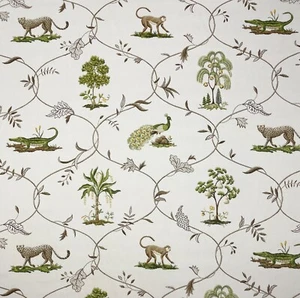 P KAUFMANN VILLANDRY PLATINUM GRAY MONKEY CHEETAH PEACOCK FABRIC BY YARD 54"W - Picture 1 of 7