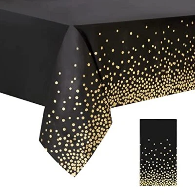 Black and Gold Plastic Tablecloth, 54 "x108 Rectangular 1 Pack Black Gold - Image 1 of 4