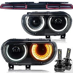 Paquete de faros + luces traseras rojas + bombillas LED Vland para Dodge Challenger 2008-2014 Foto 1 de 4