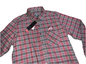 OHIO STATE Buckeyes Button Up Shirt Mens Large ANTIGUA Casual Red Plaid NEW - Picture 1 of 20
