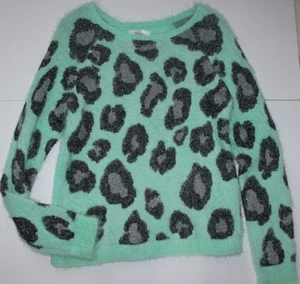 Justice Knited Girl's Sweater Long Sleeve Pullover Light Green Animal Print SZ20 - Picture 1 of 3