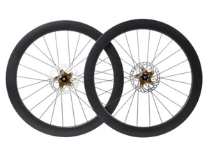 Disc brake Carbon Wheelset Clincher Tubeless Road Bike 700C Floating Rotor 55mm - Picture 1 of 9