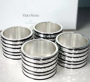 Vera Wang Wedgwood With Love Noir Napkin Rings 4 PC Black Enamel Silverplate New - Picture 1 of 5