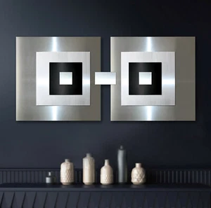 ORIGINAL ABSTRAKT METALL Bild 3D Designer Wandbild Modern Schwarz Silber UNIKAT - Bild 1 von 12