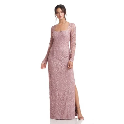 JS Collections Lace Gown Size 2 Embroidered Giovanna Evening Blush Column Mother - Image 1 of 4