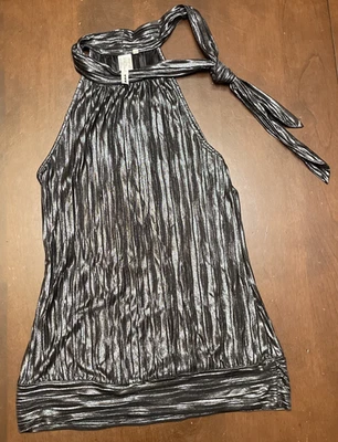 Heart Soul 女式大号上衣微光黑色吊带褶皱领带衬衫 — 第 1/4 张图片