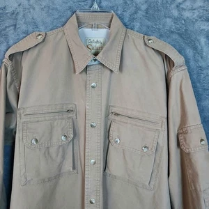 Cabela's Safari Series Shirt Men's Medium Khaki Hiking Pockets Epaulets - Picture 1 of 15