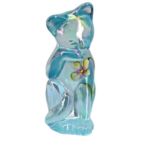 Fenton Aquamarin Glas Pflege Katze handbemalt signiert J. Cutshaw blaue Blumen - Bild 1 von 9