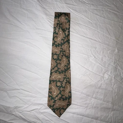 Christian Dior Mens Necktie Green & Gold Paisley All Silk Made USA Woven Italy - Image 1 of 4