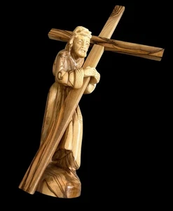 Handgeschnitzt Jesus trägt sein Kreuz Olivenholz Heiliges Land Jerusalem Neu - Bild 1 von 10