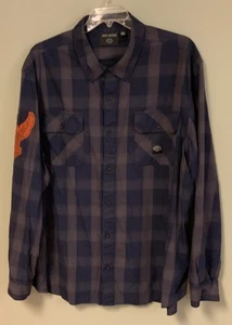 Camisa Harley Davidson azul a cuadros manga larga abotonada logotipo naranja 3XL para hombre - Imagen 1 de 8