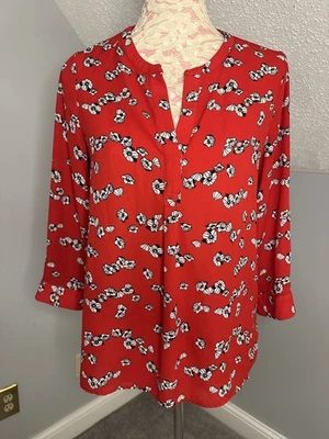 Blusa para mujer DALIA mediana roja floral manga 3/4 usada en excelente estado Foto 1 de 4