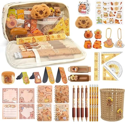 Ronronner 72 Stück Capybara Schreibwaren Set, Capybara Federmäppchen mit K