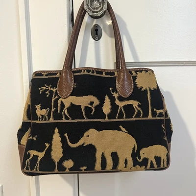 Bolso Cartera J McLaughlin Novedad Tapiz Estampado Animales Cuero Borde VER NOTAS Foto 1 de 4