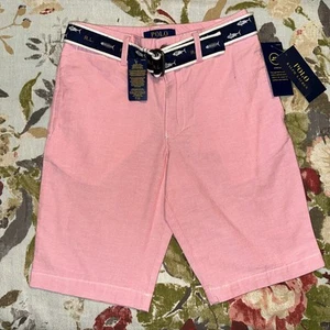 NWT Polo Ralph Lauren Belted Fish Navy Pink Oxford Chino Shorts Boy's Size 8 NEW - Picture 1 of 10
