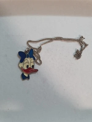 Collana Con Ciondolo Paperina Walt Disney Argento 800 Vintage - Immagine 1 di 4