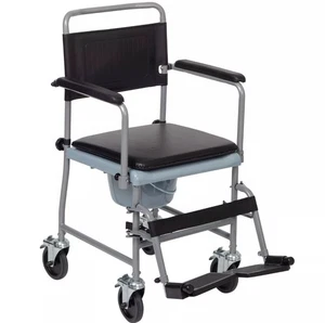 Mobile wheeled commode chair wheelchair with footrests glideabout toilet NEW - Picture 1 of 4