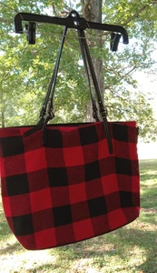 Jen&Co Large Tote Shoulder Bag Fall Purse Zip Up Satchel  Red Black Plaid - Picture 1 of 8