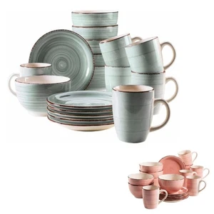 Kaffeeservice Bel Tempo 18-tlg Keramik rustikal Holzoptik Dekor Spirale Service - Bild 1 von 6