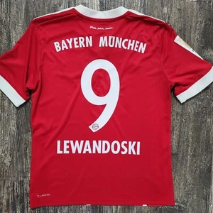 Camiseta de fútbol local 2018 Adidas Bayern Munich Robert Lewandowski niños M Polonia - Imagen 1 de 8