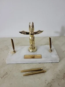Vintage Alaska Airlines Solid Marble Base Pen Holder Office Desk 9" X 4" - Picture 1 of 8